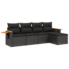 vidaXL 5 részes fekete polyrattan kerti kanapészett párnákkal (3259157) kerti bútor