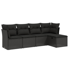vidaXL 5 részes fekete polyrattan kerti kanapészett párnákkal (3263131) kerti bútor