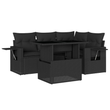 vidaXL 5 részes fekete polyrattan kerti kanapészett párnákkal (3267875) kerti bútor