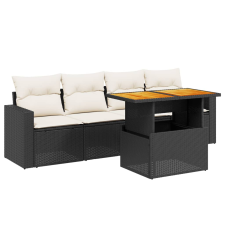 vidaXL 5 részes fekete polyrattan kerti kanapészett párnákkal (3271189) kerti bútor