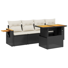 vidaXL 5 részes fekete polyrattan kerti kanapészett párnákkal (3271630) kerti bútor