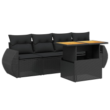 vidaXL 5 részes fekete polyrattan kerti kanapészett párnákkal (3272070) kerti bútor