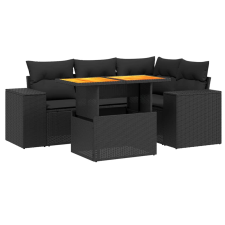 vidaXL 5 részes fekete polyrattan kerti kanapészett párnákkal (3272616) kerti bútor