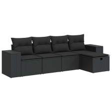 vidaXL 5 részes fekete polyrattan kerti kanapészett párnákkal (3325661) kerti bútor