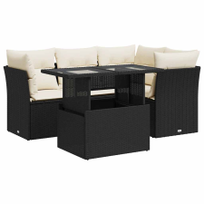 vidaXL 5 részes fekete polyrattan kerti kanapészett párnákkal (3326147) kerti bútor