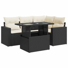 vidaXL 5 részes fekete polyrattan kerti kanapészett párnákkal (3326307) kerti bútor