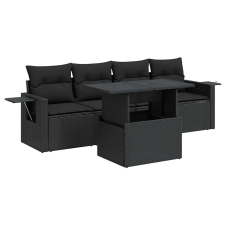 vidaXL 5 részes fekete polyrattan kerti kanapészett párnákkal (3326396) kerti bútor