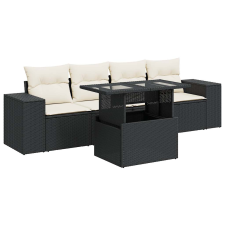 vidaXL 5 részes fekete polyrattan kerti kanapészett párnákkal (3326717) kerti bútor