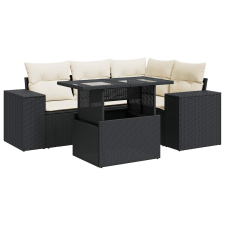 vidaXL 5 részes fekete polyrattan kerti kanapészett párnákkal (3326787) kerti bútor