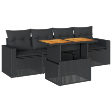 vidaXL 5 részes fekete polyrattan kerti kanapészett párnákkal (3326981) kerti bútor