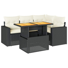 vidaXL 5 részes fekete polyrattan kerti kanapészett párnákkal (3327031) kerti bútor