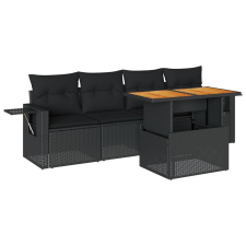 vidaXL 5 részes fekete polyrattan kerti kanapészett párnákkal (3327093) kerti bútor