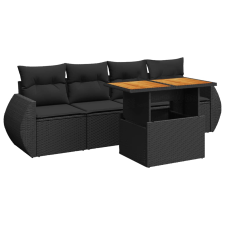 vidaXL 5 részes fekete polyrattan kerti kanapészett párnákkal (3327205) kerti bútor