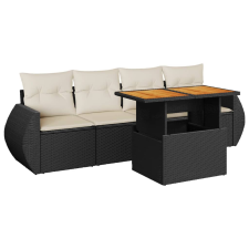 vidaXL 5 részes fekete polyrattan kerti kanapészett párnákkal (3327206) kerti bútor