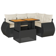 vidaXL 5 részes fekete polyrattan kerti kanapészett párnákkal (3327255) kerti bútor