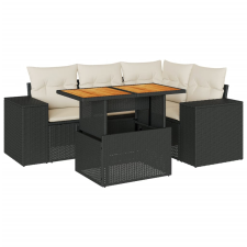vidaXL 5 részes fekete polyrattan kerti kanapészett párnákkal (3327367) kerti bútor