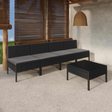vidaXL 5 részes fekete polyrattan kerti ülőgarnitúra párnákkal kerti bútor