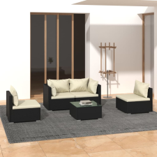 vidaXL 5-részes fekete polyrattan kerti ülőgarnitúra párnákkal kerti bútor