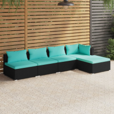 vidaXL 5 részes fekete polyrattan kerti ülőgarnitúra párnákkal kerti bútor