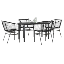 vidaXL 5 részes fekete polyrattan üveg kerti étkezőgarnitúra kerti bútor
