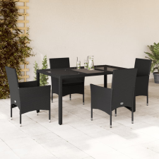vidaXL 5 részes fekete polyrattan/üveg kerti étkezőgarnitúra párnákkal kerti bútor