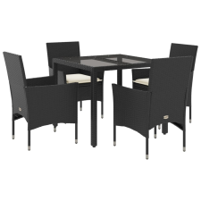 vidaXL 5 részes fekete polyrattan/üveg kerti étkezőgarnitúra párnákkal (3278538) kerti bútor