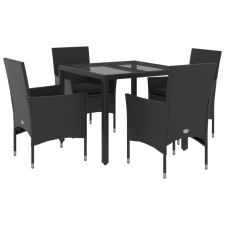 vidaXL 5 részes fekete polyrattan/üveg kerti étkezőgarnitúra párnákkal (3278544) kerti bútor
