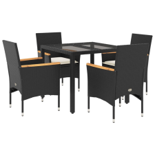 vidaXL 5 részes fekete polyrattan/üveg kerti étkezőgarnitúra párnákkal (3278646) kerti bútor