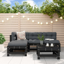 vidaXL 5 részes fekete tömör fa kerti ülőgarnitúra párnával kerti bútor