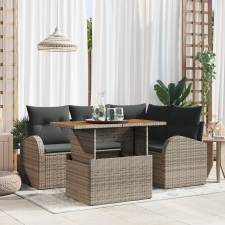 vidaXL 5 részes kertben étkező szett párnákkal szürke poly rattan akácia kerti bútor