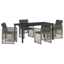 vidaXL 5 Részes Kerti Étkező Szett Párnákkal Szürke Polyrattan (3380627) kerti bútor
