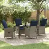 vidaXL 5 részes kerti étkezőgarnitúra párnákkal - Szürke poli rattan, fekete asztal 140x80x73 cm - Temperált üveg