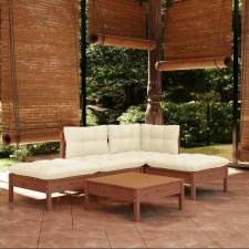vidaXL 5 részes mézbarna fenyőfa kerti ülőgarnitúra párnákkal kerti bútor