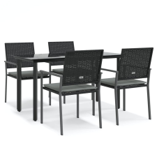 vidaXL 5-részes polyrattan és acél kerti étkezőgarnitúra párnával (3187021) kerti bútor