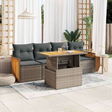 vidaXL 5 részes szürke polyrattan akácfa kerti ülőgarnitúra párnákkal kerti bútor