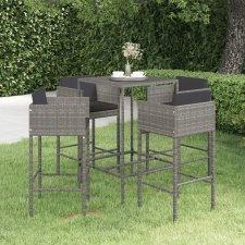 vidaXL 5 részes szürke polyrattan kerti bárszett párnákkal kerti bútor