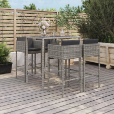 vidaXL 5-részes szürke polyrattan kerti bárszett párnákkal kerti bútor