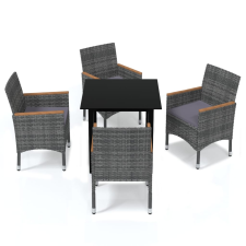 vidaXL 5 részes szürke polyrattan kerti étkezőgarnitúra párnákkal (3095004) kerti bútor