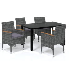 vidaXL 5 részes szürke polyrattan kerti étkezőgarnitúra párnákkal (3095005) kerti bútor
