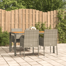 vidaXL 5 részes szürke polyrattan kerti étkezőgarnitúra párnával kerti bútor
