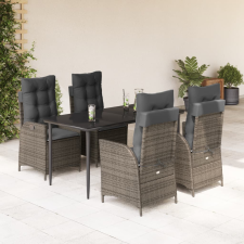 vidaXL 5 részes szürke polyrattan kerti étkezőgarnitúra párnával kerti bútor
