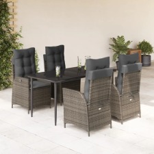 vidaXL 5 részes szürke polyrattan kerti étkezőgarnitúra párnával kerti bútor