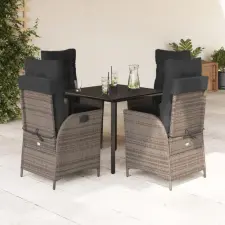 vidaXL 5 részes szürke polyrattan kerti étkezőgarnitúra párnával kerti bútor