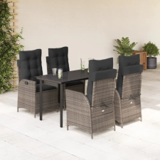 vidaXL 5 részes szürke polyrattan kerti étkezőgarnitúra párnával kerti bútor