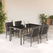 vidaXL 5 részes szürke polyrattan kerti étkezőgarnitúra párnával kerti bútor