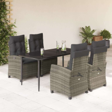 vidaXL 5 részes szürke polyrattan kerti étkezőgarnitúra párnával kerti bútor