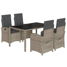 vidaXL 5 részes szürke polyrattan kerti étkezőgarnitúra párnával (3212215) kerti bútor