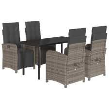 vidaXL 5 részes szürke polyrattan kerti étkezőgarnitúra párnával (3212565) kerti bútor