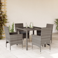vidaXL 5 részes szürke polyrattan/üveg kerti étkezőgarnitúra párnával kerti bútor