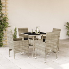 vidaXL 5 részes szürke polyrattan/üveg kerti étkezőgarnitúra párnával kerti bútor